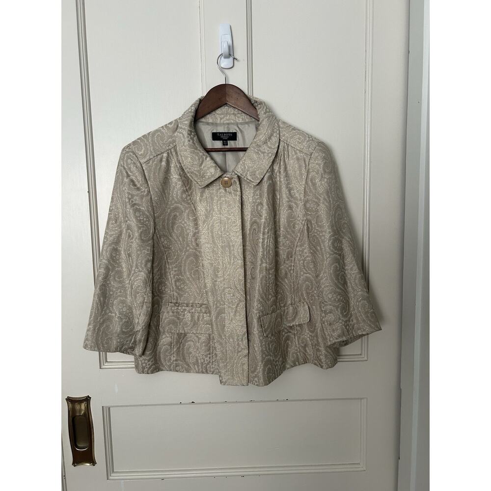 Talbots Brocade Paisley Blazer Womens Size 18W Gold Classic Preppy Quiet Luxury